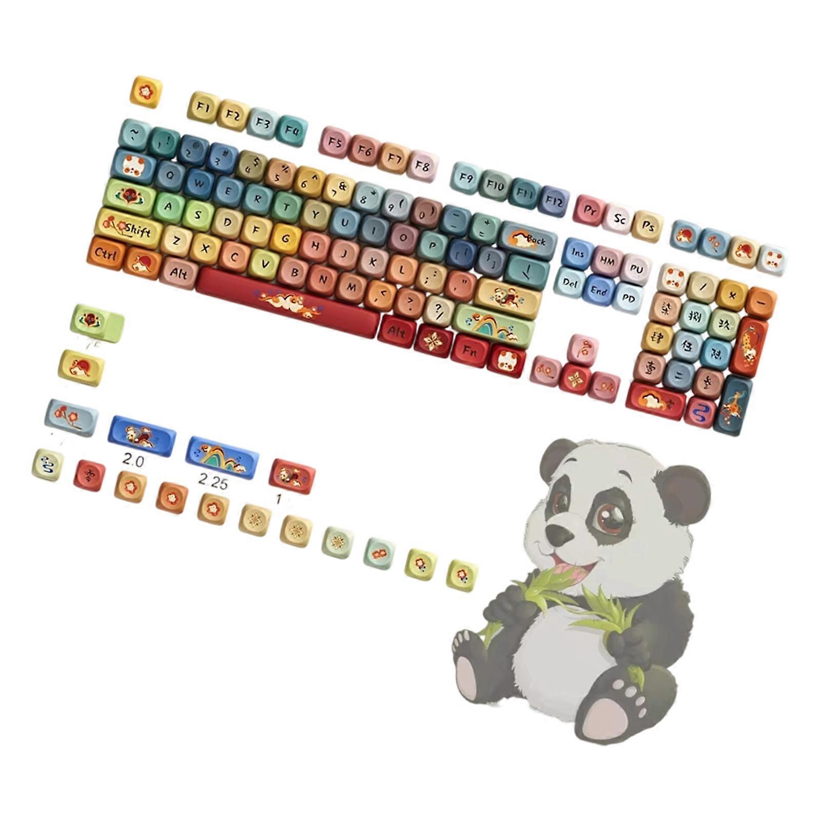 PBT Keycap 125Key Round Dunhuang Redness Panda Keycaps Dye sublimation OQO Profile Keycaps for Mxes Switches Gaming Mechanical Keyboards Multicolor