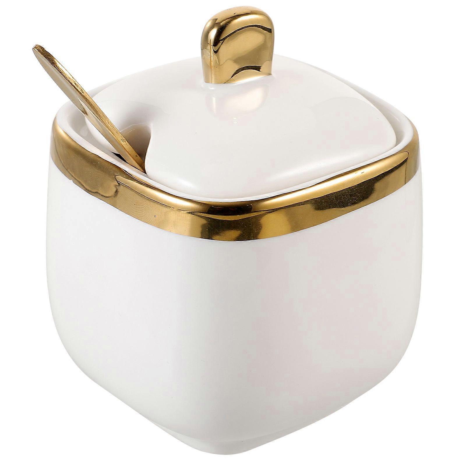 1 Pc Small And Exquisite Ceramic Spice Bottle With Spoon With Lid And Spoon