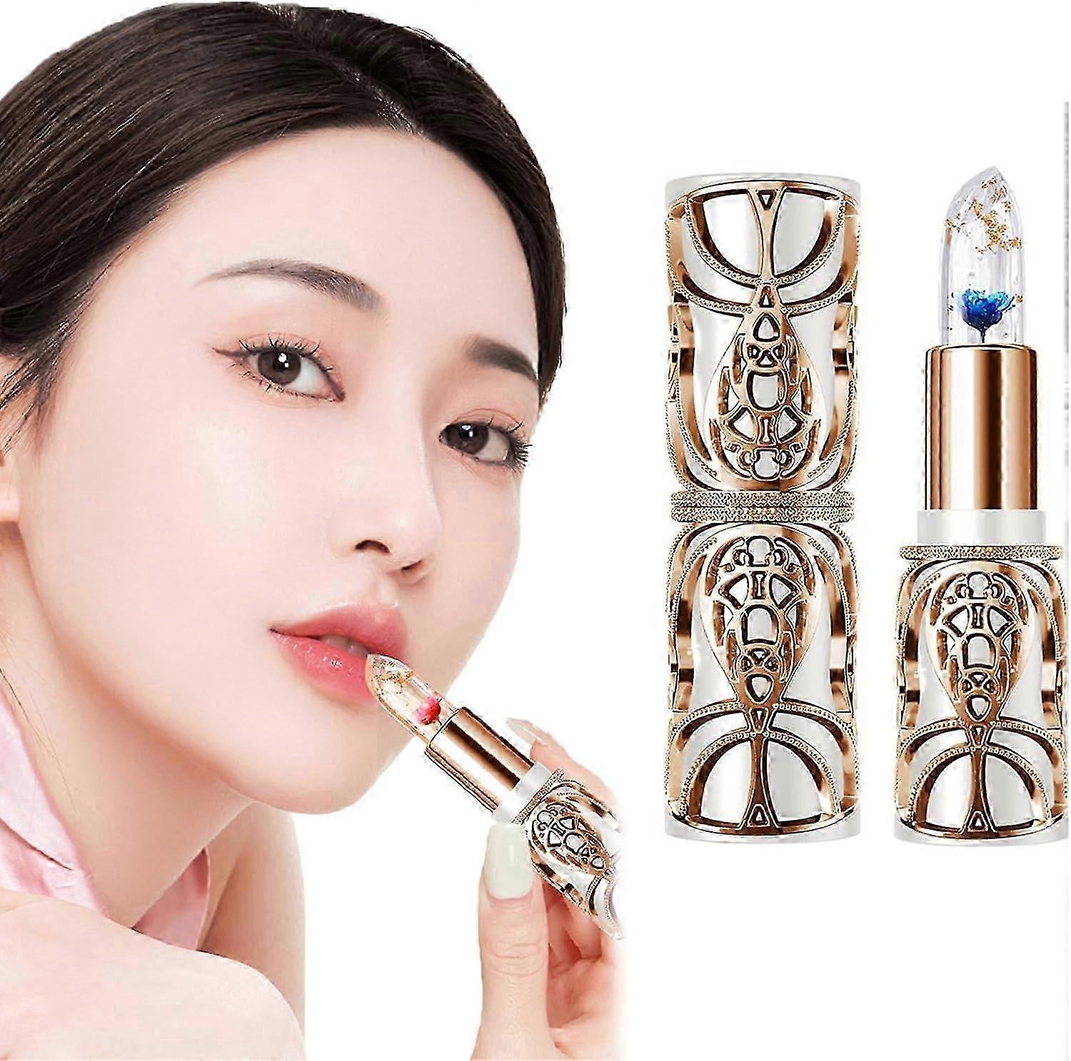 Crystal Jelly Flower Color Changing Lipstick, Clear Lipstick With Flower Inside, Clear Temperature Color Changing Lip Gloss