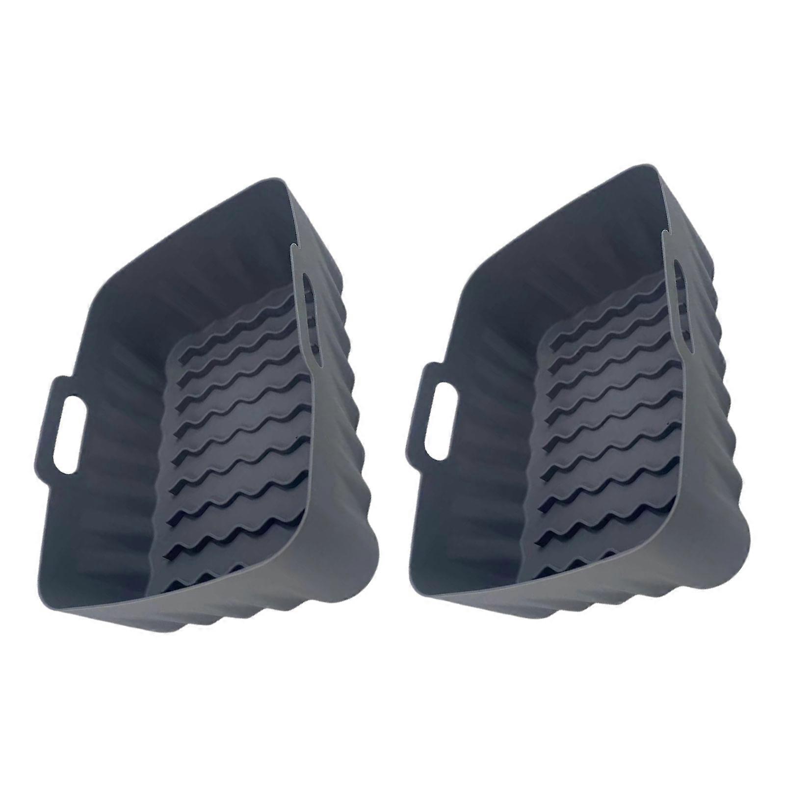 2er-Pack Heißluftfritteuse-Korb Silikonform Ofen Backblech Pizza Gebratener Hähnchenkorb Wiederverwendbare Pfannenauskleidung Langlebiges Zubehör Grau