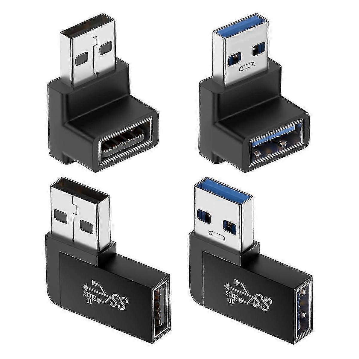 4 Pack Usb 3.0 Adapter Vertical Up And Down Angle, Horizontal Left And Right Angle Usb Male To Fema