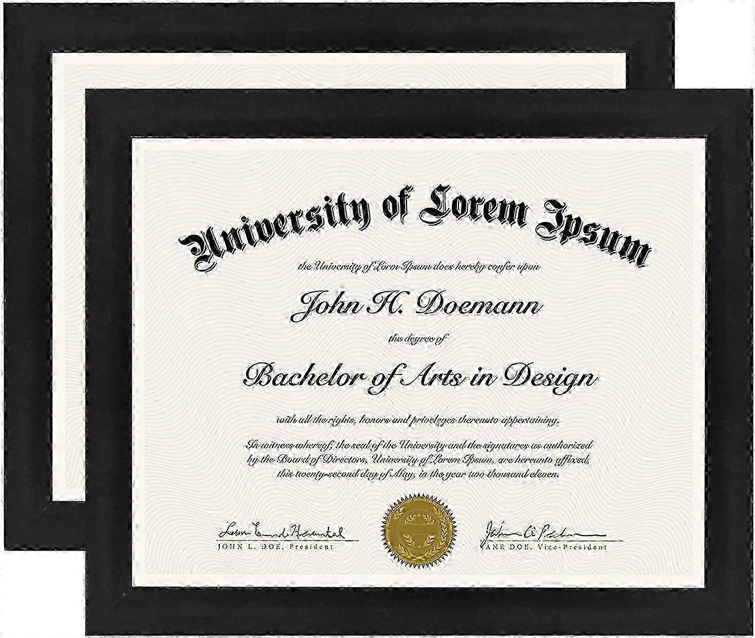 8.5x11 Diploma Frame in Black with Polished Glass - Horizontal and Vertical Formats for Wall and Tabletop - Pack of 2