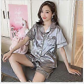 Boeyaa Womens Silk Satin Pajamas Set Short Sleeve Two-piece Pj Sets Sleepwear Loungewear Button-Down