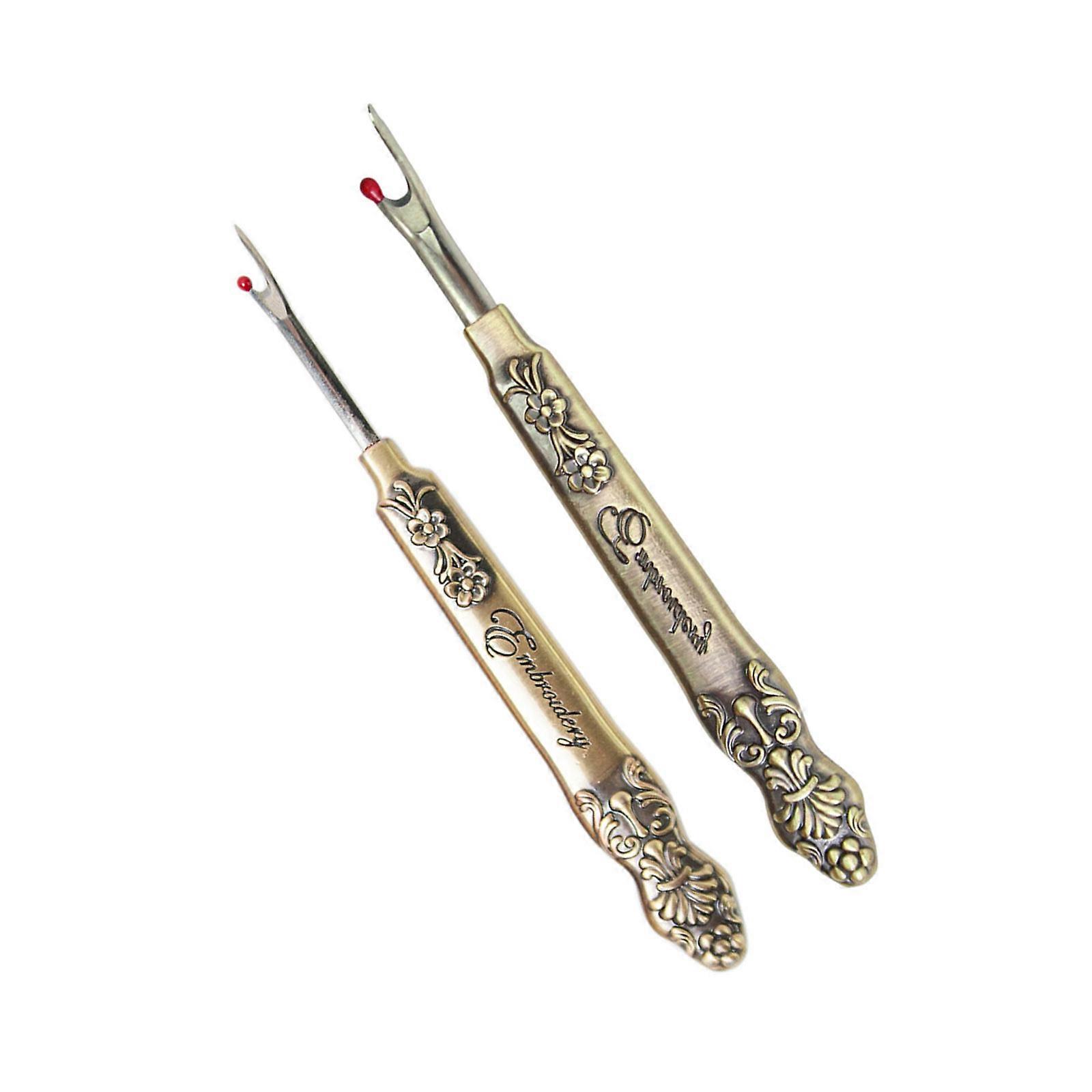2PCS Vintage Metal Seam Unpicker Comfortable Grip Thread Remover Tool for Sewing Needlework Pattern Removing Thread  Bronze