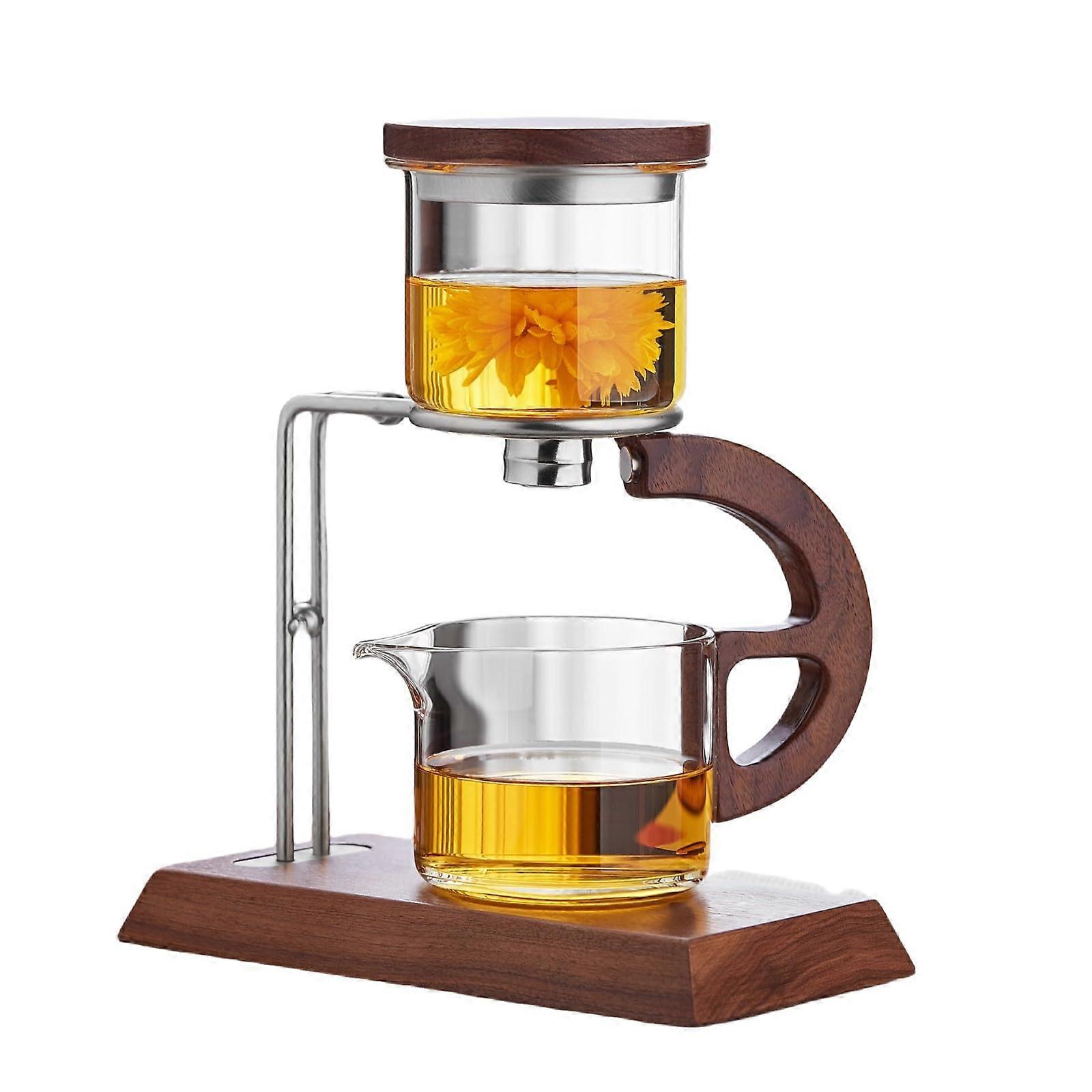 Glass Teapot Set with Infuser, Heat Resistant Rotating Drip Kungfu Tea Pot for Home (Transparent)