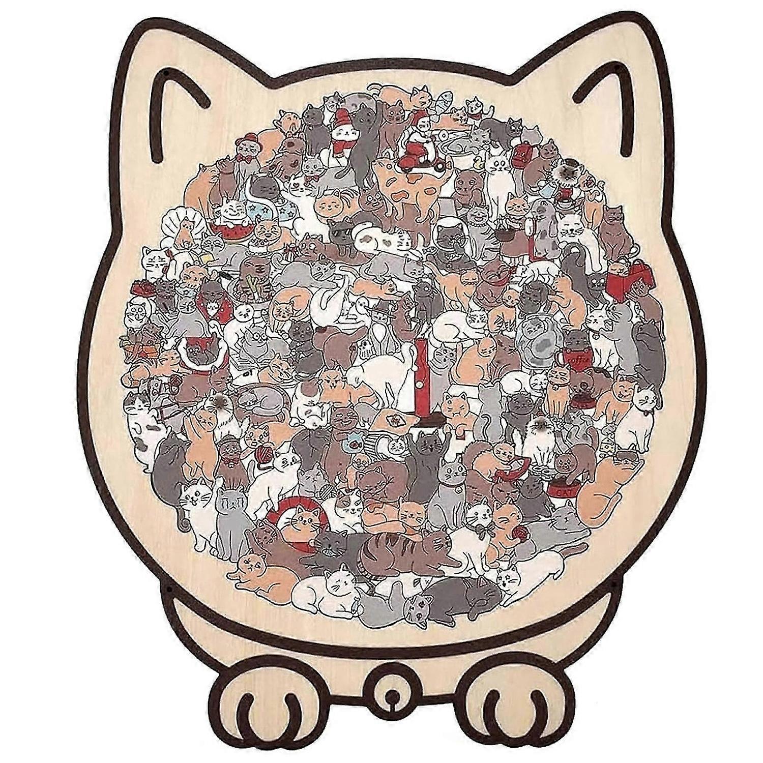 Wooden Puzzle Toy with Cat Shape Unique Cat-Shaped Frame Artistic Appearance for Home Decoration