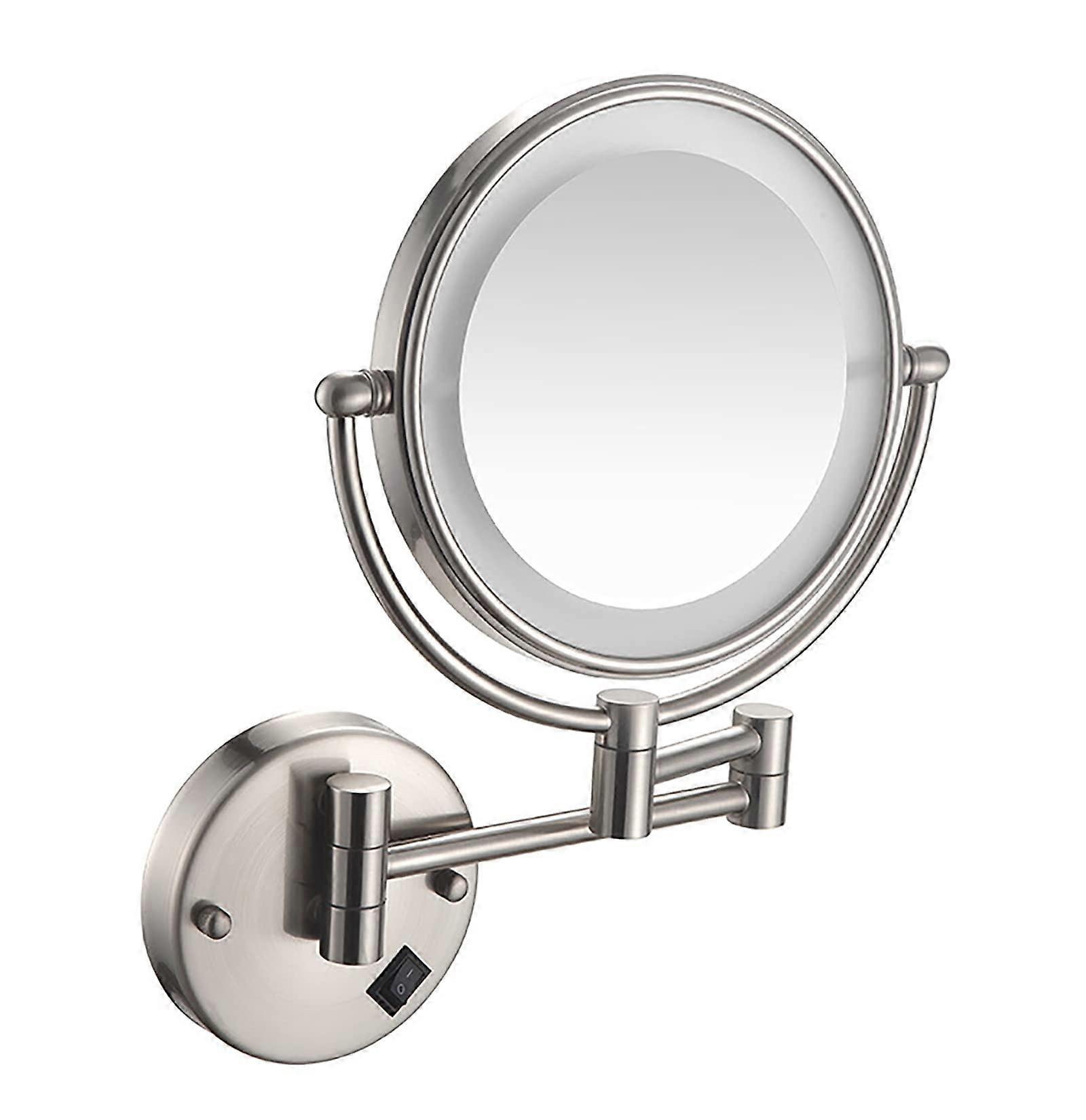 Wall Mounted Makeup Mirror with LED Light, 3X Magnifying Double Sided, 360° Swivel Folding Bathroom Mirror, Silver White