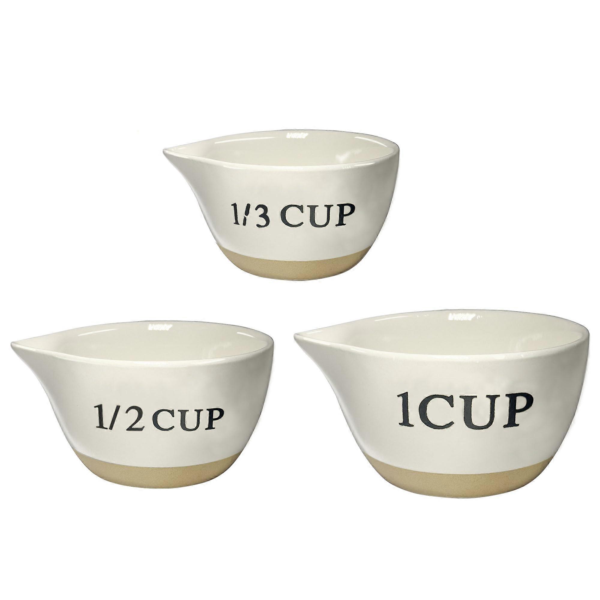 Set of 3 Ceramic Measuring Cups with Spout, Stackable Baking Cup Set with Accurate Measurement Marks