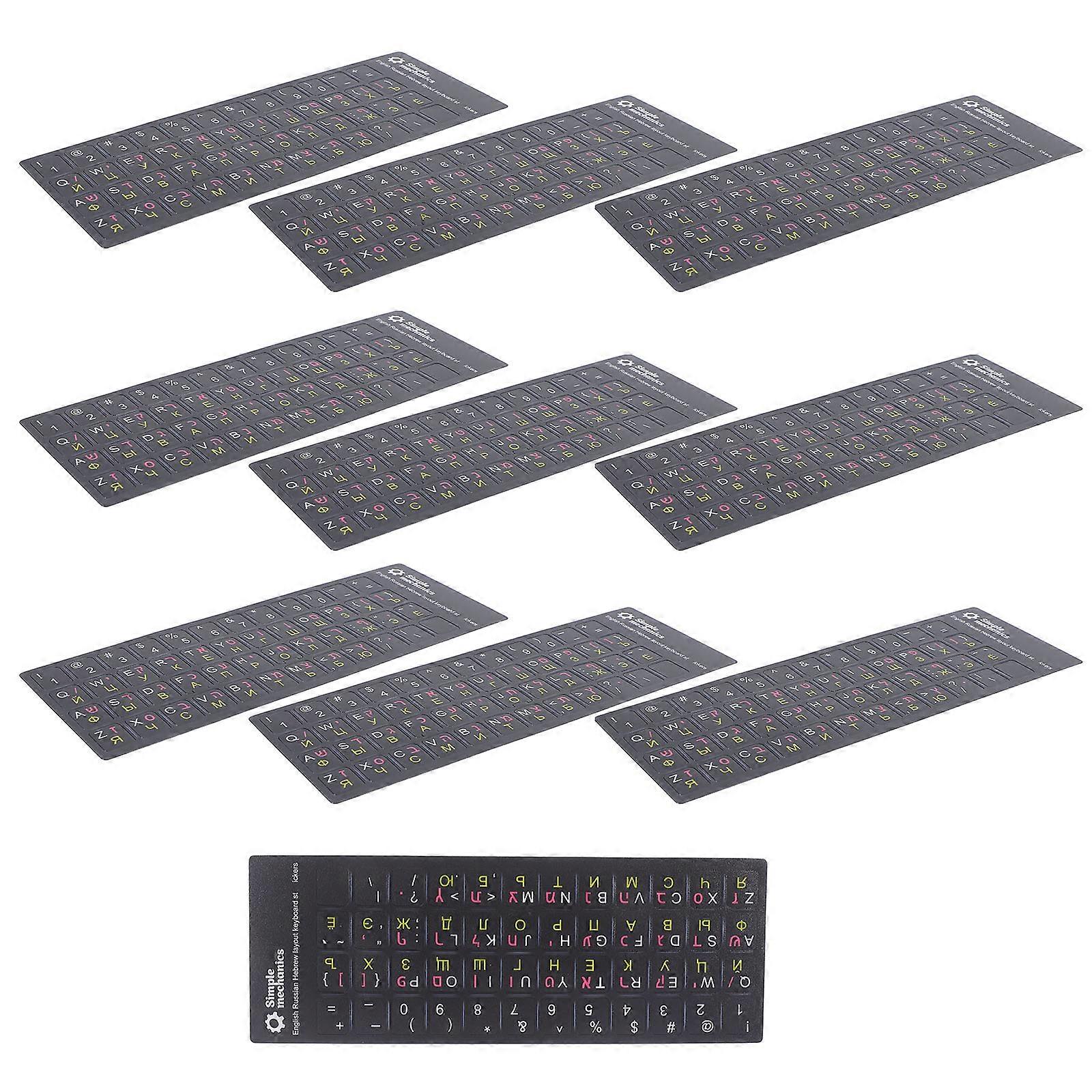 Multilanguage Computer Keyboard Labels for Laptop 10 Sheets Black PVC