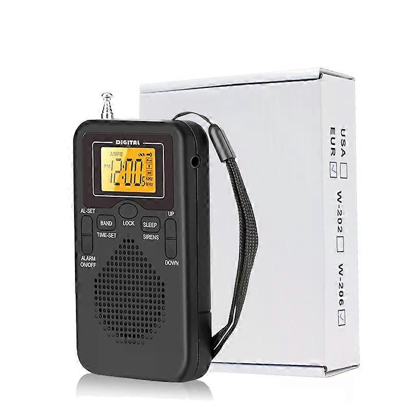 W-206 FM/AM Radio Portable Battery by 2 AA ,Stereo Earphone, LCD Display Digital Alarm Clock sleep,Morning/AM indicator
