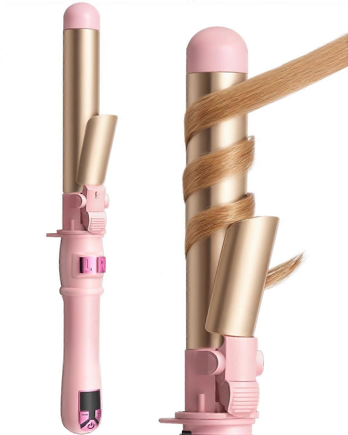 1 Inch Automatic Curling Iron with 360° Rotating Ceramic Barrel, One‑Button & Dual Voltage, Pink