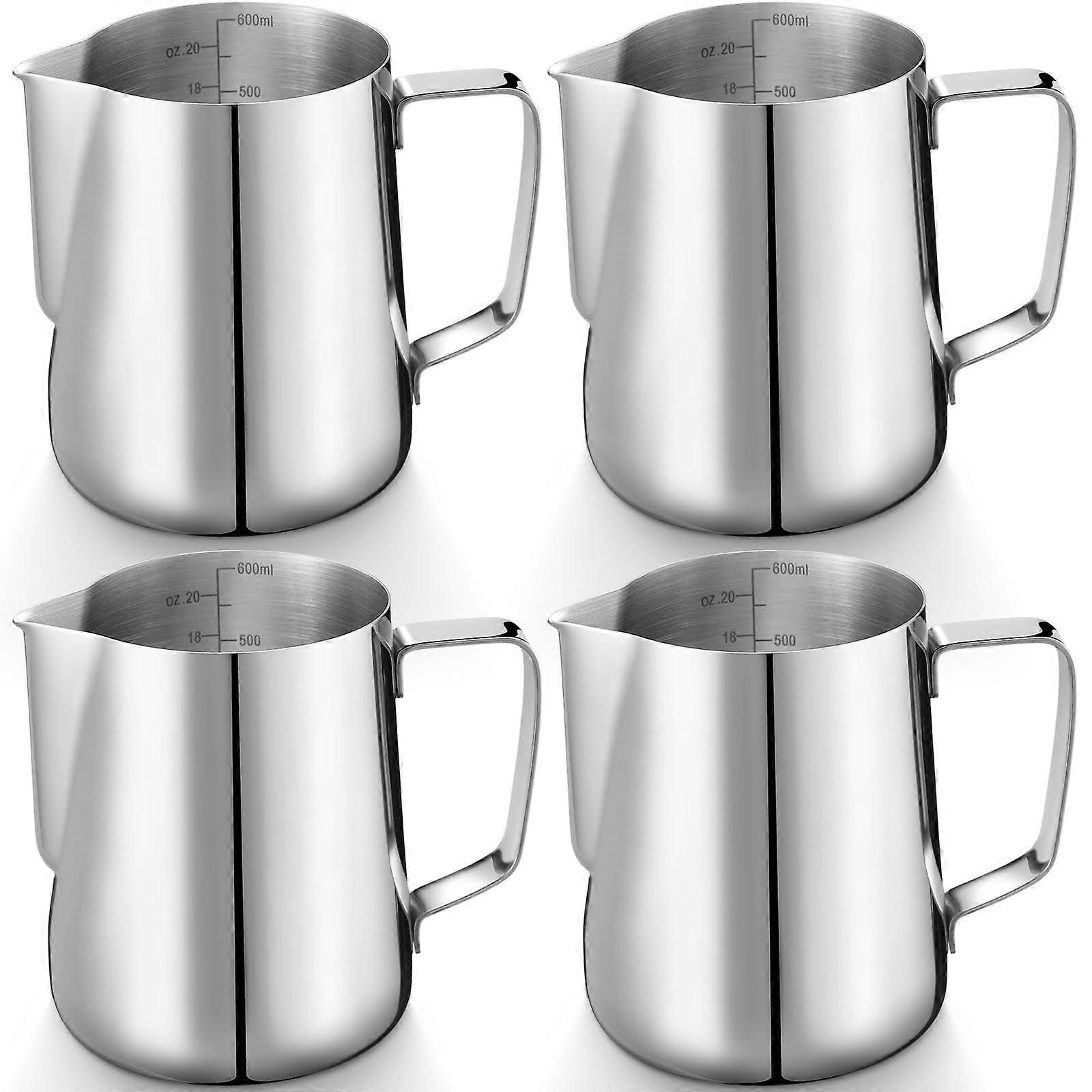 4 Pcs 20oz Milk Frothing Pitcher Set 304 Stainless Steel Milk Jug with Precision Spout for Latte Art