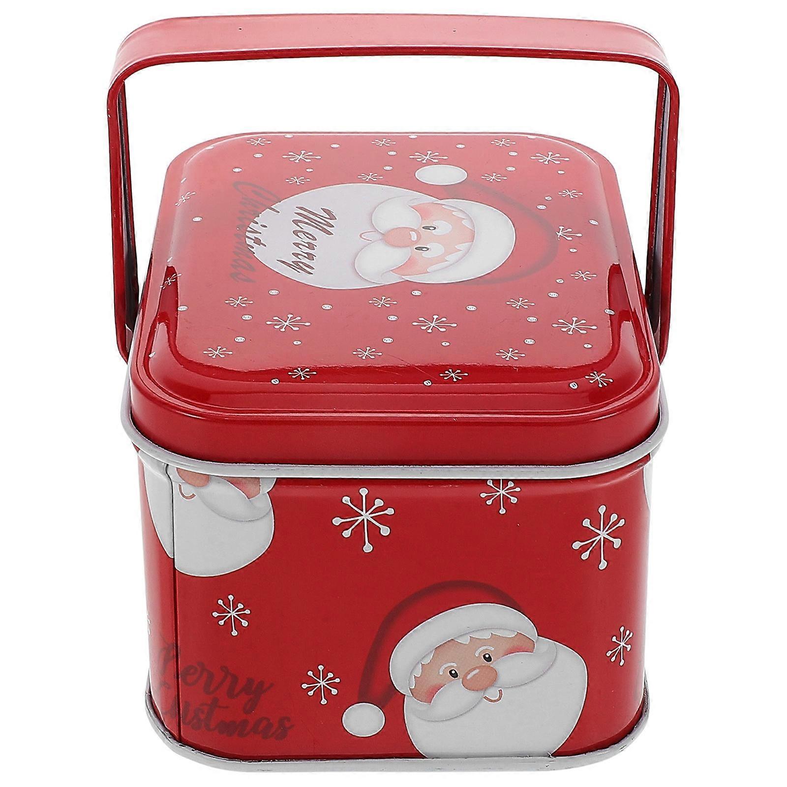 Reusable Christmas Cookie Tin Box for Storage Use with Handle Red