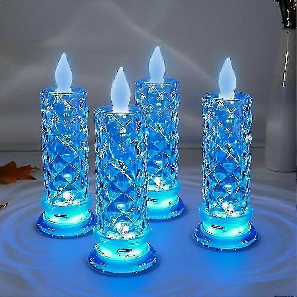 Set of 4 LED Crystal Candle Lights, Flameless LED Candles, Rose Shadow Led Flameless Candle Light, Romantic Flameles Pillar Candles for Christmas Wedd