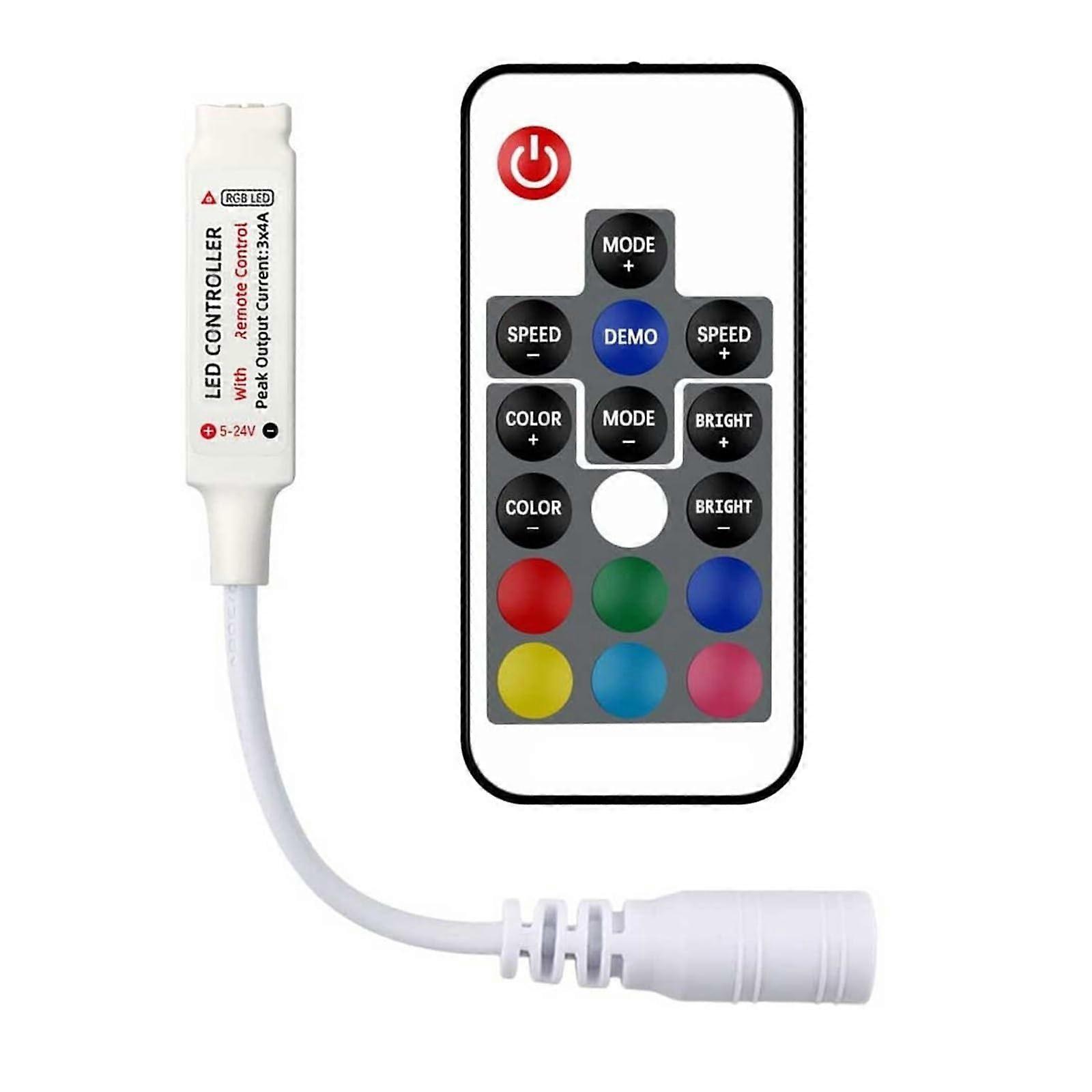 RGB LED Strip Controller 17 Key Mini 4Pin Dimmer DC 524V Wireless Easy Color Control