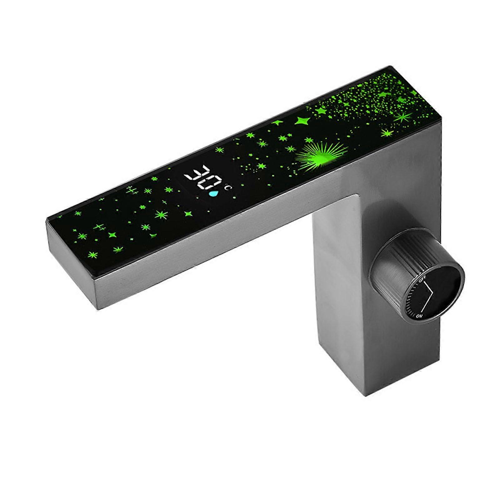 LED Bathroom Faucet with Temperature Display, Brass Single Hole Sink Tap with Starry Sky Light