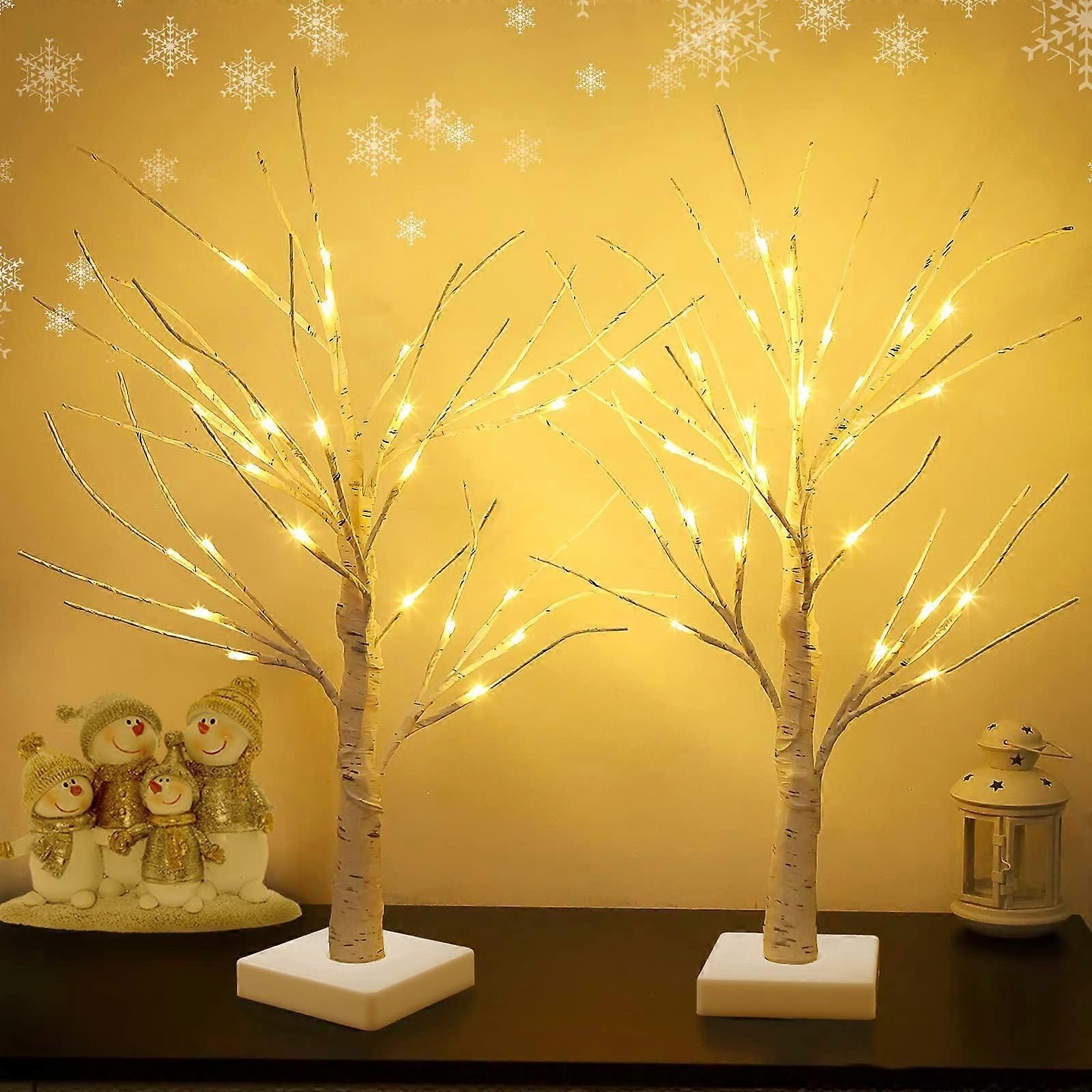 Set of 2 Warm White LED Birch Tree Lights with USB and Battery Power, Tabletop Fairy Light Decor