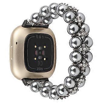 For Fitbit Versa 3/Sense Two Rows Rhinestone Pearl Bracelet Wrist Strap Replacement Smart Watch Band