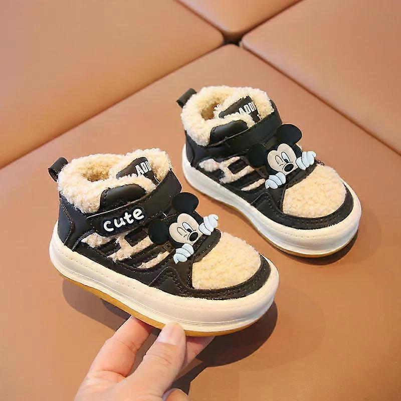 Disney Mickey Mouse Baby Plus Fleece Casual Shoes Winter kid Cotton Shoes Girl Lamb Wool Warm Toddler Shoes Infant Soft Sole Boy