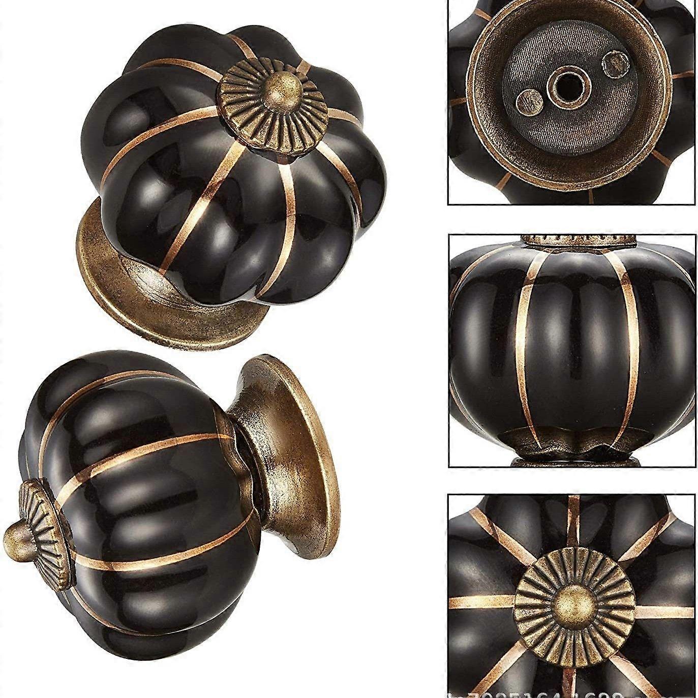 10pcs Vintage Black Ceramic Pumpkin Cabinet Knobs Drawer Pulls Home Decor