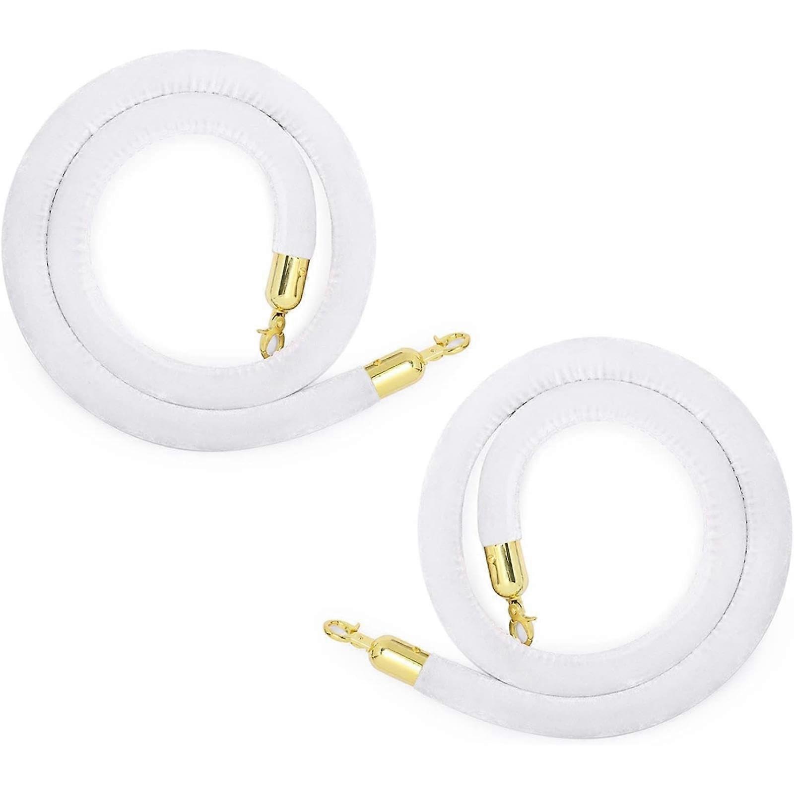 Velvet Stanchion Rope with Chrome Hooks, Elegant White Queue Barrier for Events, 6ft