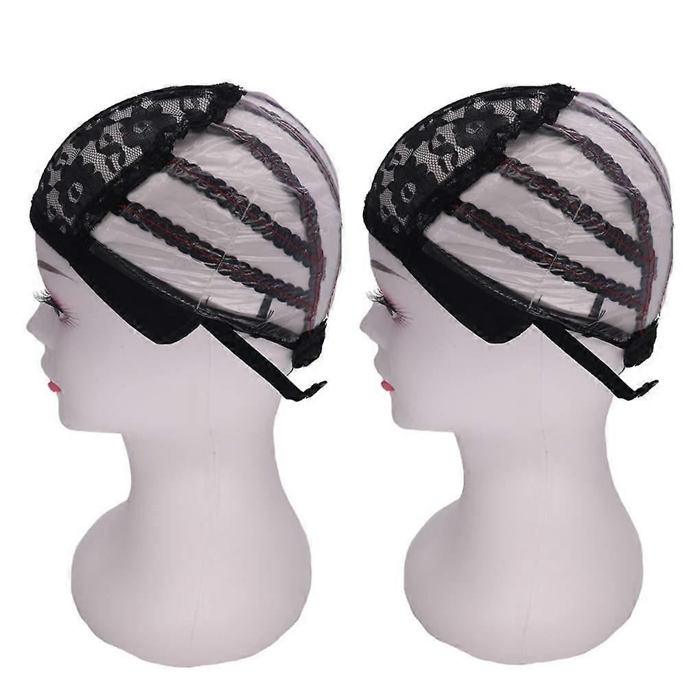 2PCS Ventilated Mesh Wig Cap for Making Wigs Black with Adjustable Straps Breathable Design