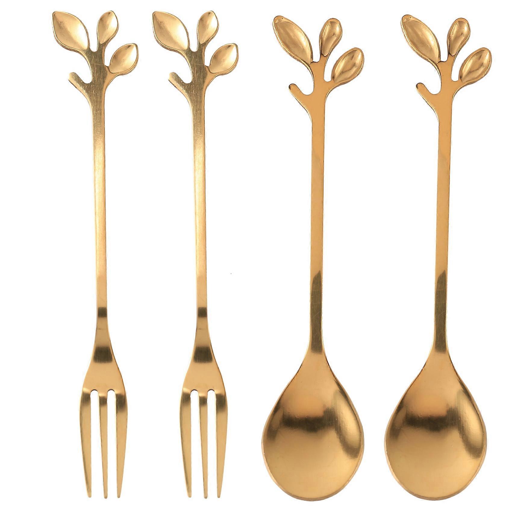 Tableware Gold Leaf Coffee Spoon Fork