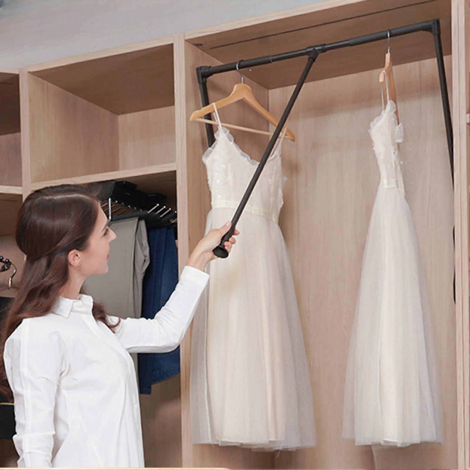 Closet Pull Down Rod with Adjustable Width, 30kg Capacity Retractable Wardrobe Rail 510660mm