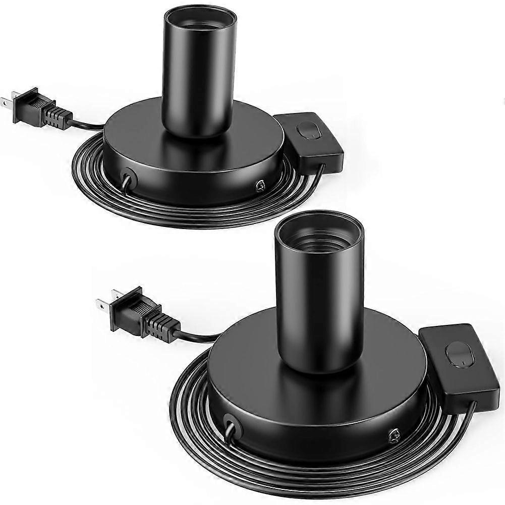 2Pcs Polished Metal Desktop/Hanging Light Bulb Socket E26/E27 Lamp Base, Screw Light Bulb Extension Socket US Plug