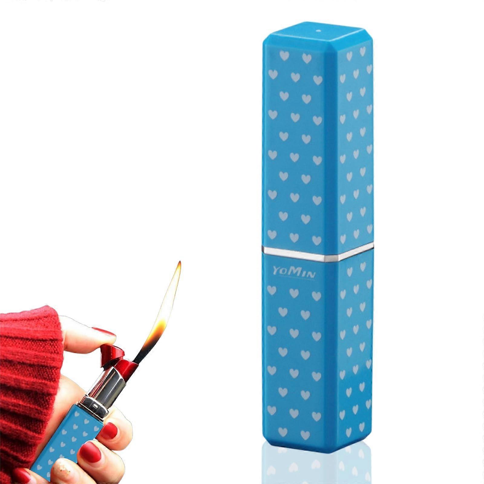 Refillable Butane Torch Lighter Blue with Windproof Flame and Compact Lipstick Design