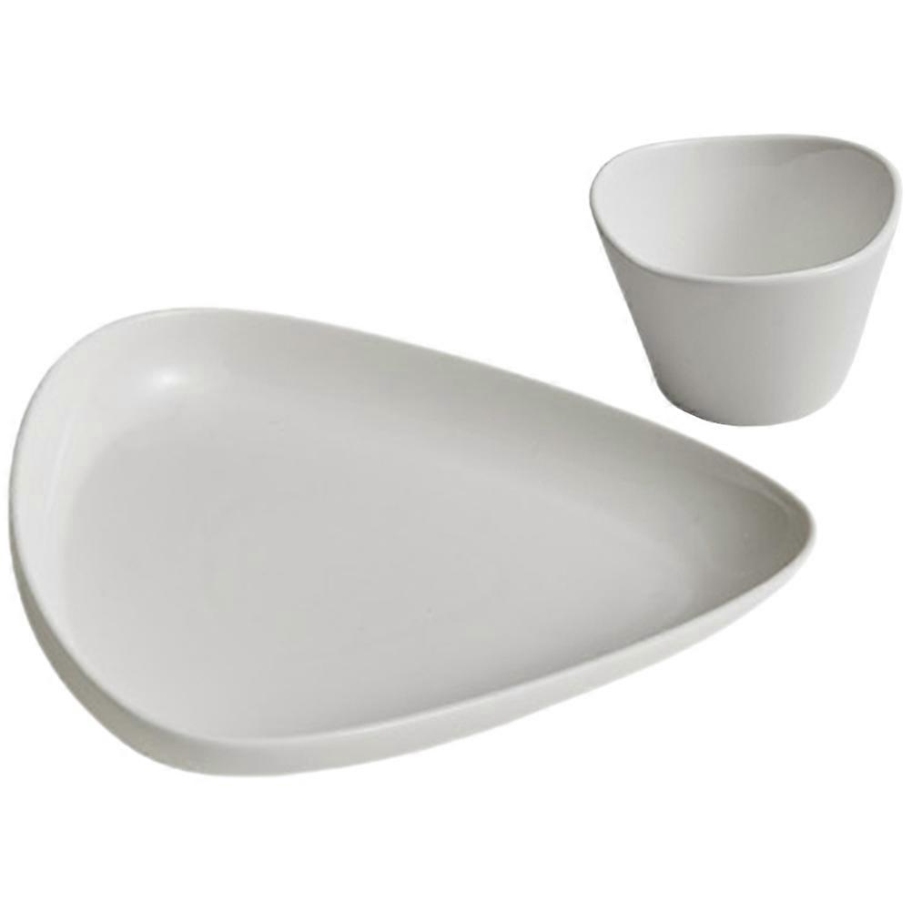 White Porcelain Pebble Salad Plate for Multi-Function Use 1Set with Sauce Cup
