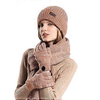 Wintermuts, warme sjaal, touchscreen handschoenen set voor mannen en vrouwen, dikke gebreide muts met nekwarmer.