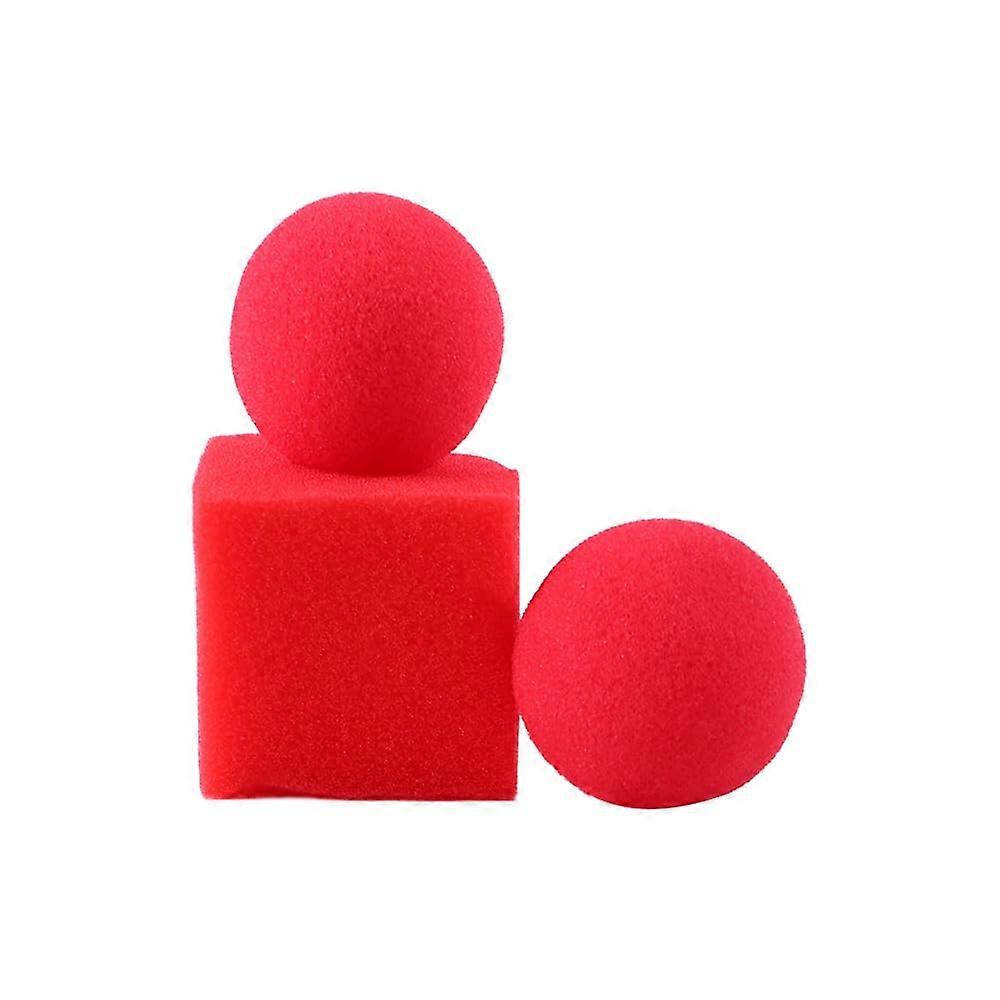 Sponge Ball Magic Trick with Visual Square Transformation, Comedy Close Up Props, 2 Pcs Red Set
