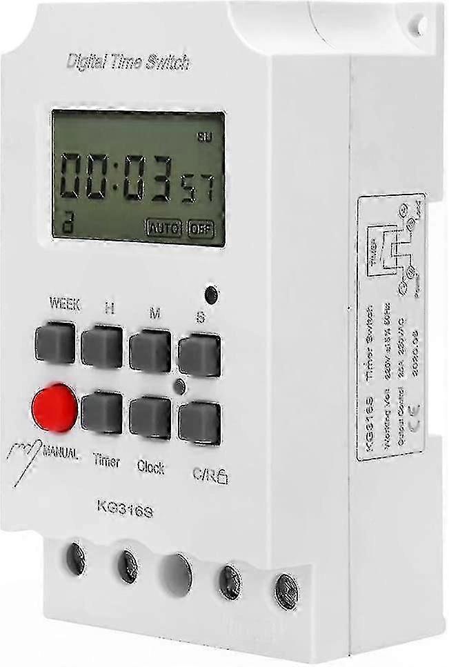 220V Programmable Digital Timer, Large LCD Display, 32 On/Off Settings, Microcomputer Control