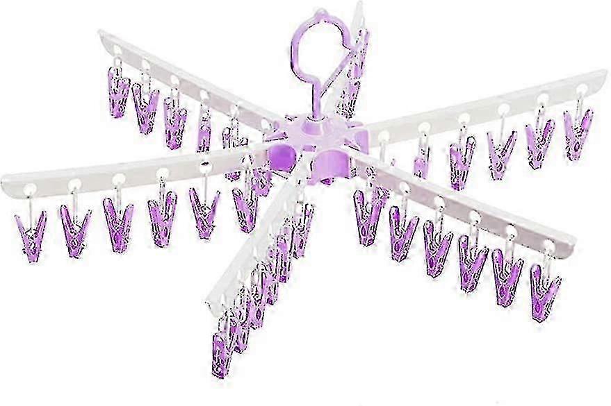With 36 Clips Plastic Portable Folding Drying Rack (Purple)