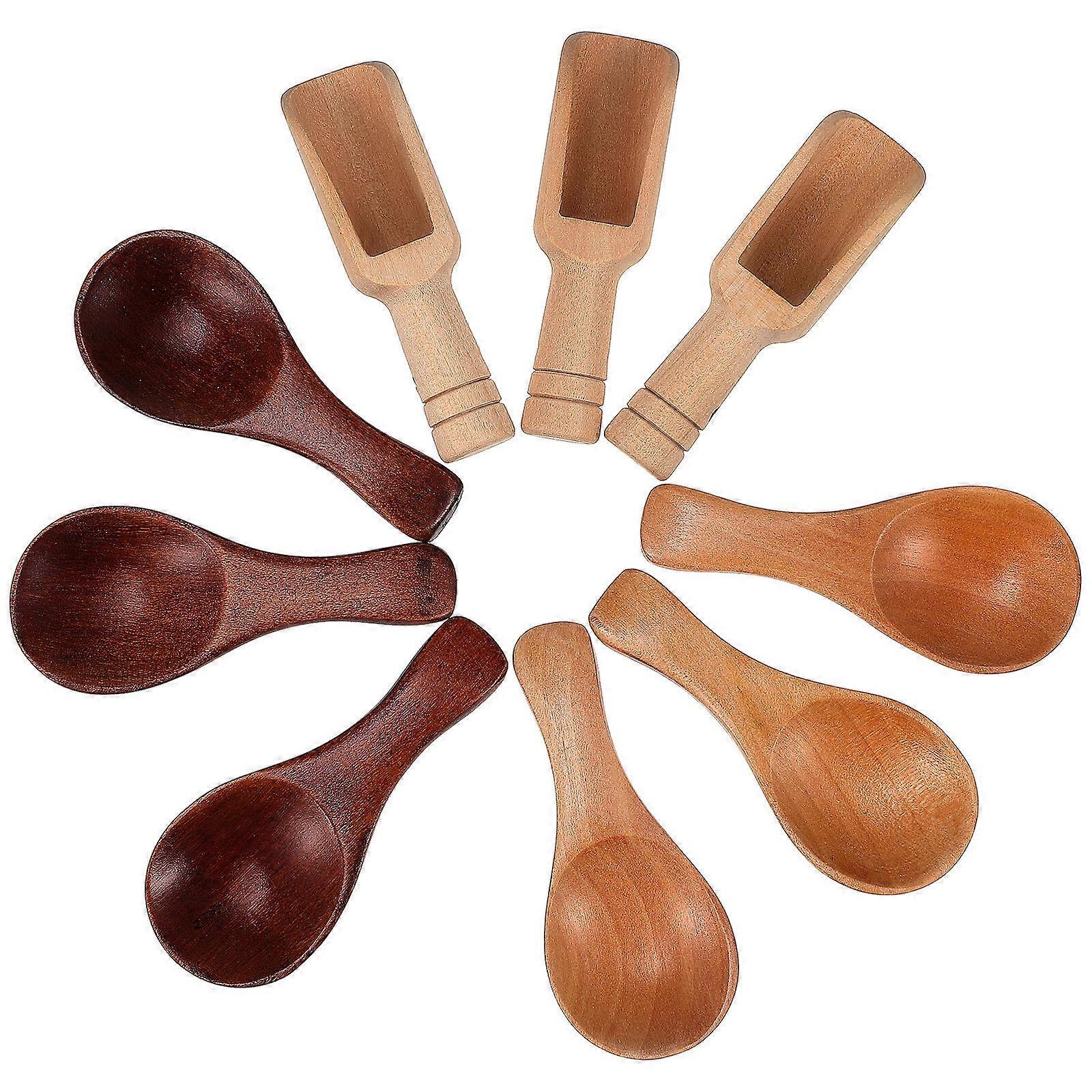 Small Wooden Spoons for Condiments Kitchen Use 9Pcs Assorted Color