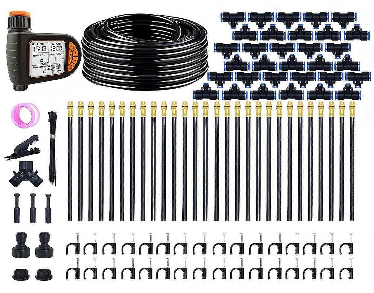 100ft Garden Irrigation System, 360 Adjustable Drip Sprinklers with Timer