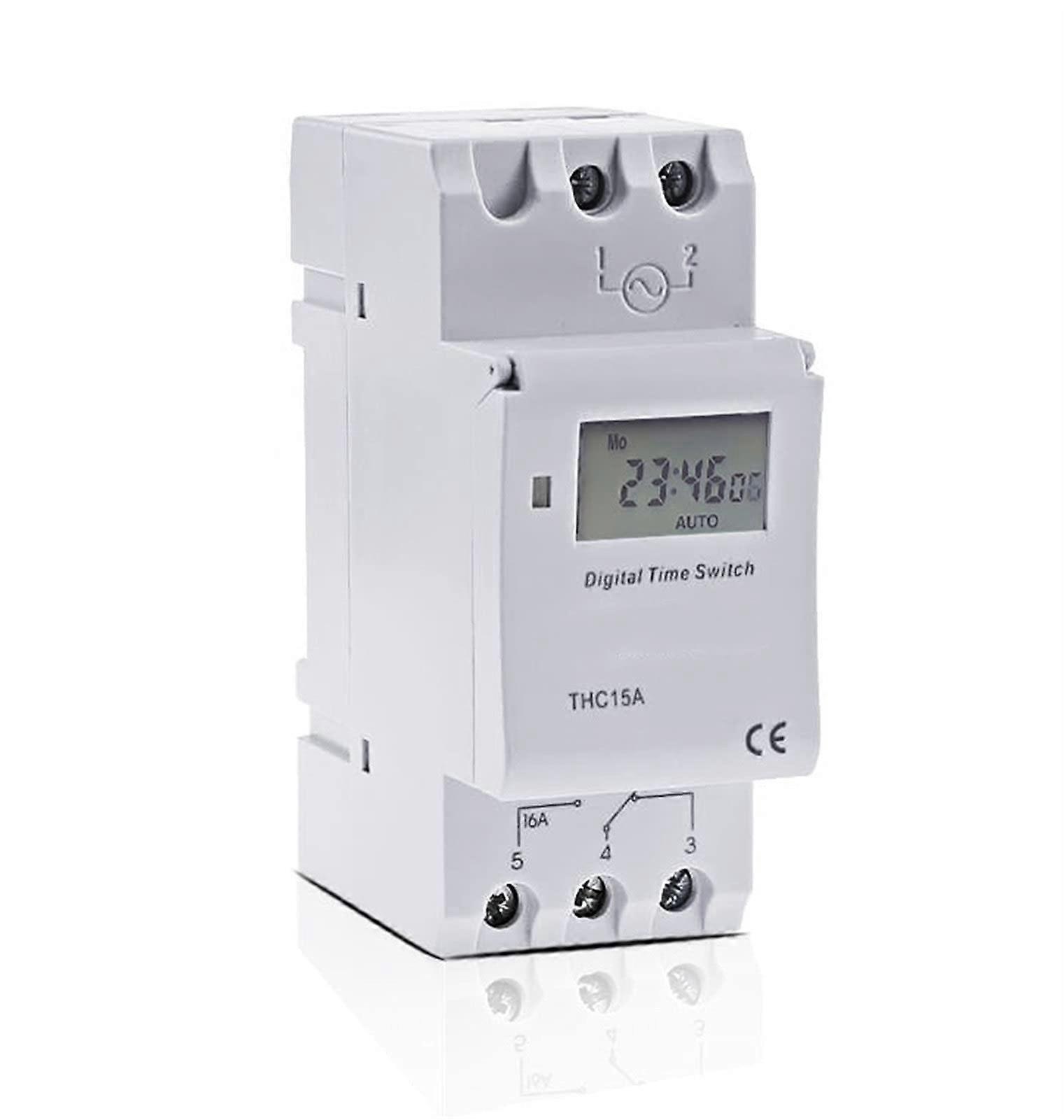 Digital Timer Switch 110V 16A DIN Rail Mount, Weekly Programmable Timer Relay with LCD and Battery Backup