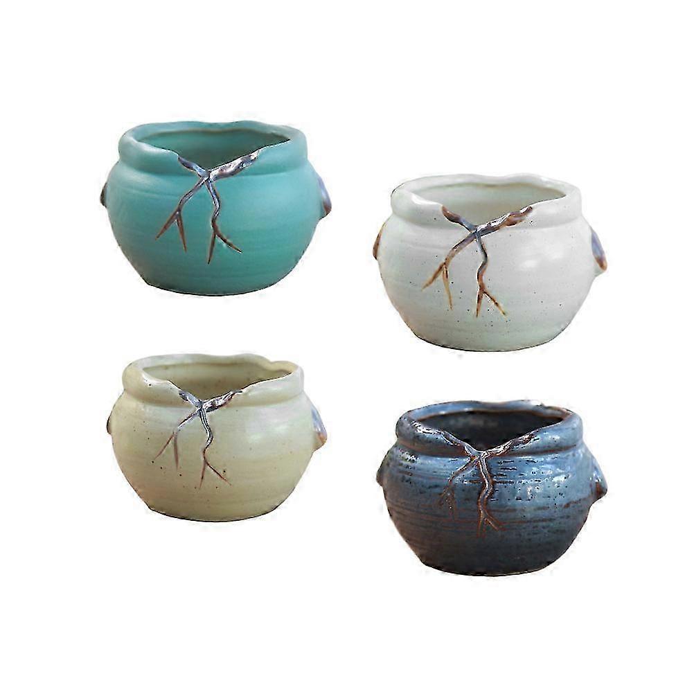 Small Decorative Flower Pot Kitchen Use Ceramic Material 8.5*8.5*6cm Multi-Functional 4Pcs