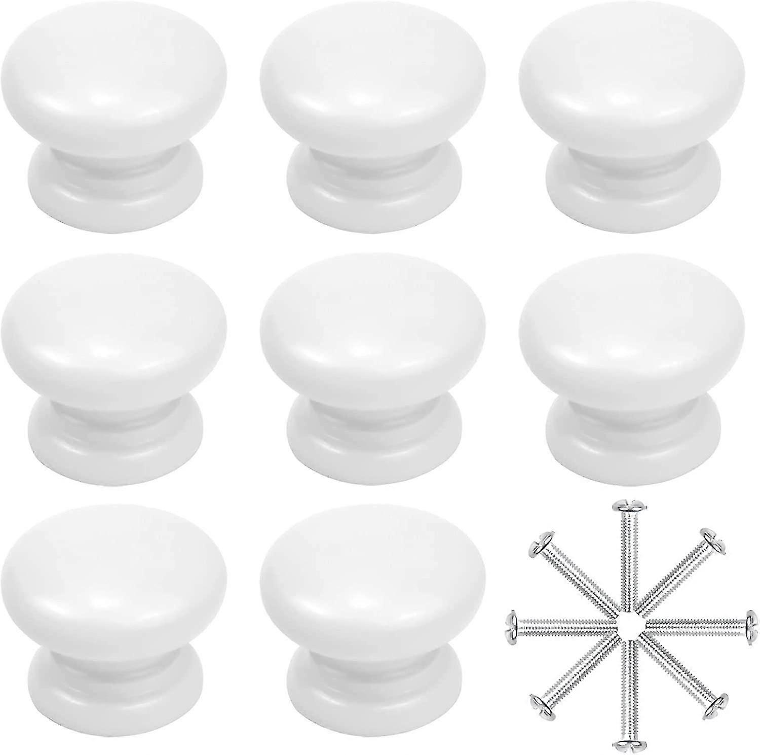 8 Pcs White Door Knobs 33mm Wooden Drawer Knobs Round Cabinet Cupboard Knobs