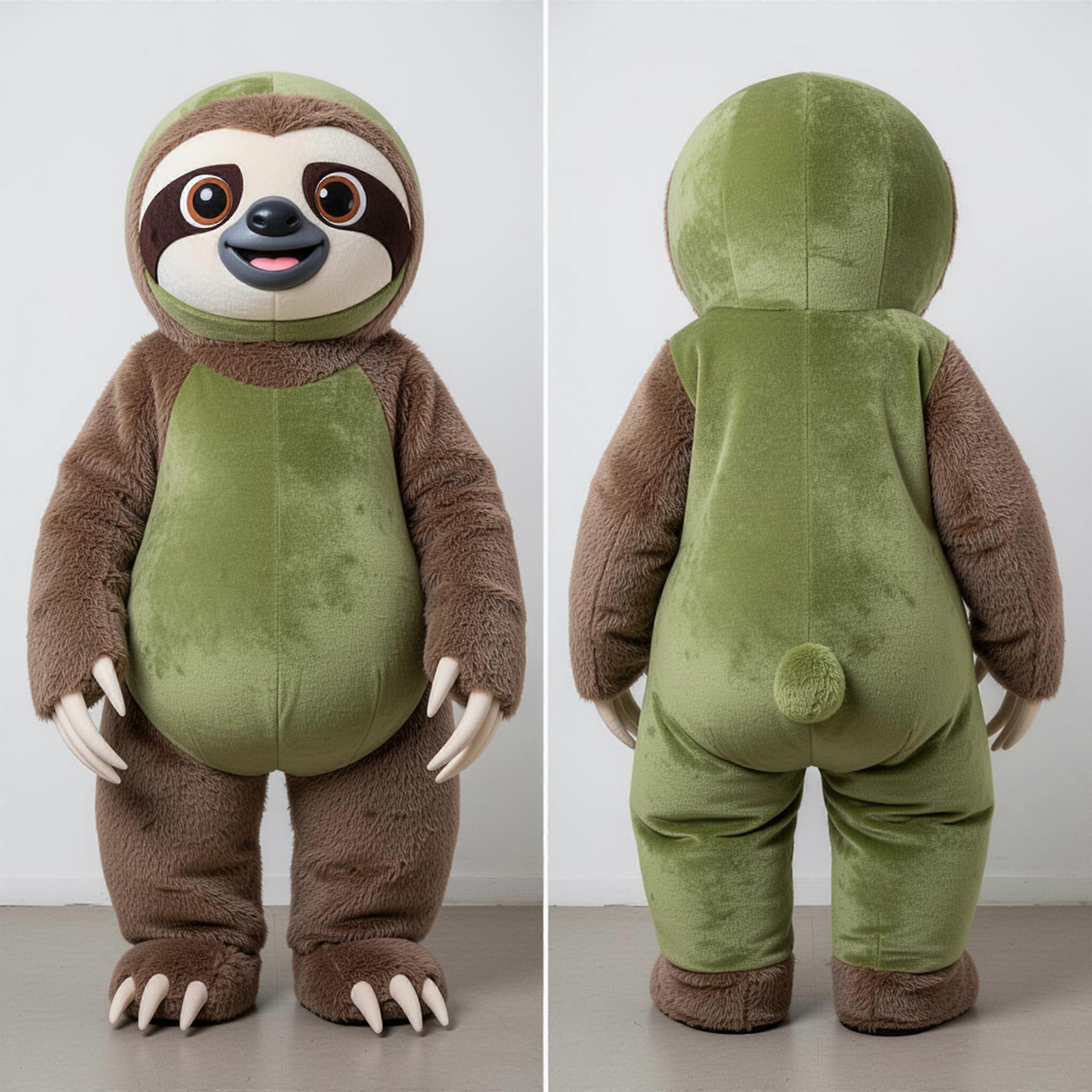 MASTICOT Olive Green Cuddly Giant Sloth Mascot