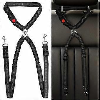 Dog Car Seat Belt Harness, Adjustable Retractable 2-in-1 Pet Leash and Tether for Car Travel, Front or Back Seat Headrest