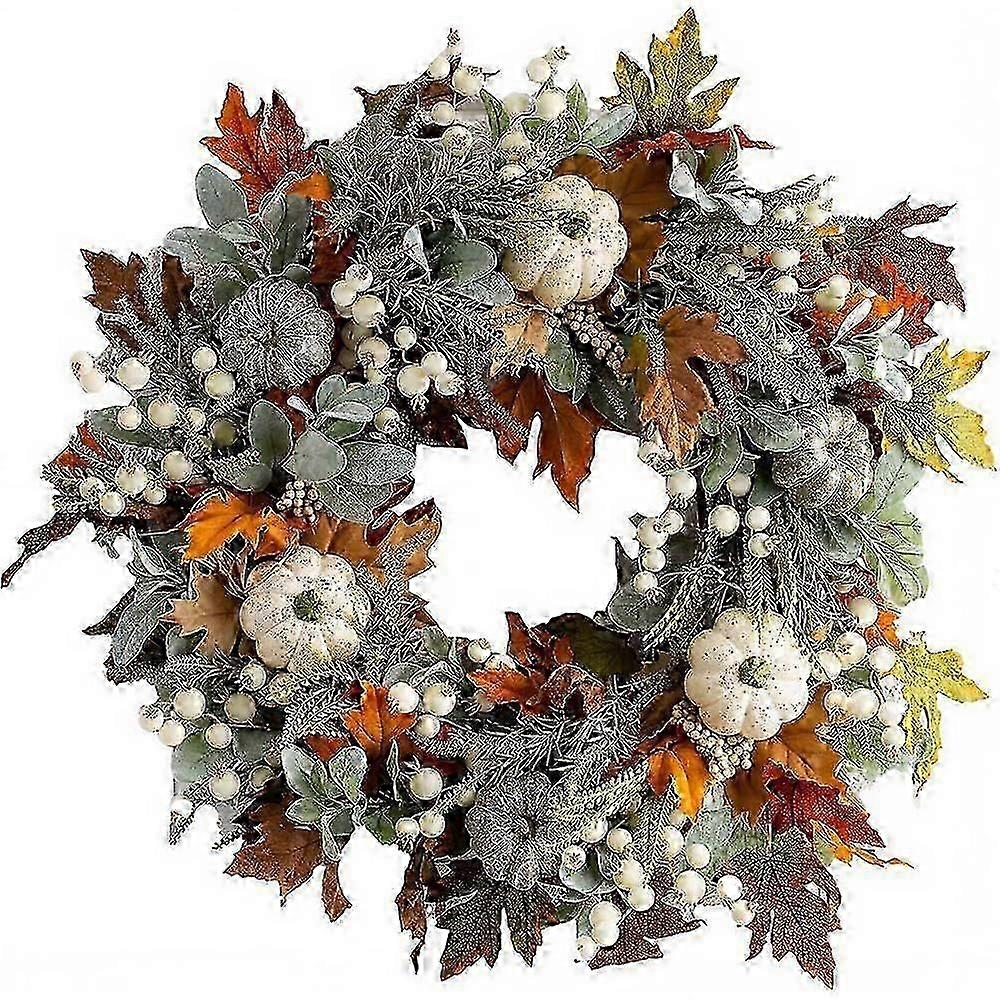 compatible with Front Door, 40cm Autumn Wreath with Maple Leaf, Pumpkins