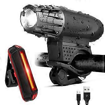 Front and Rear Bike Light, Rechargeable Waterproof LED Bike Light with USB Cable, 4 Modes Adjustable