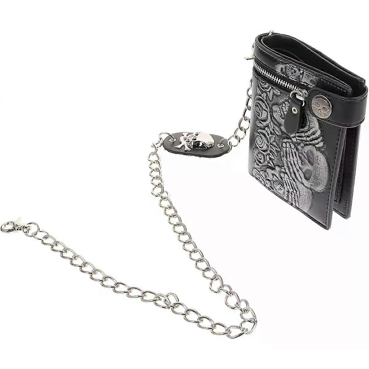 Leather Wallet Gothic Leather Wallet with Chain, Punk Skeleton