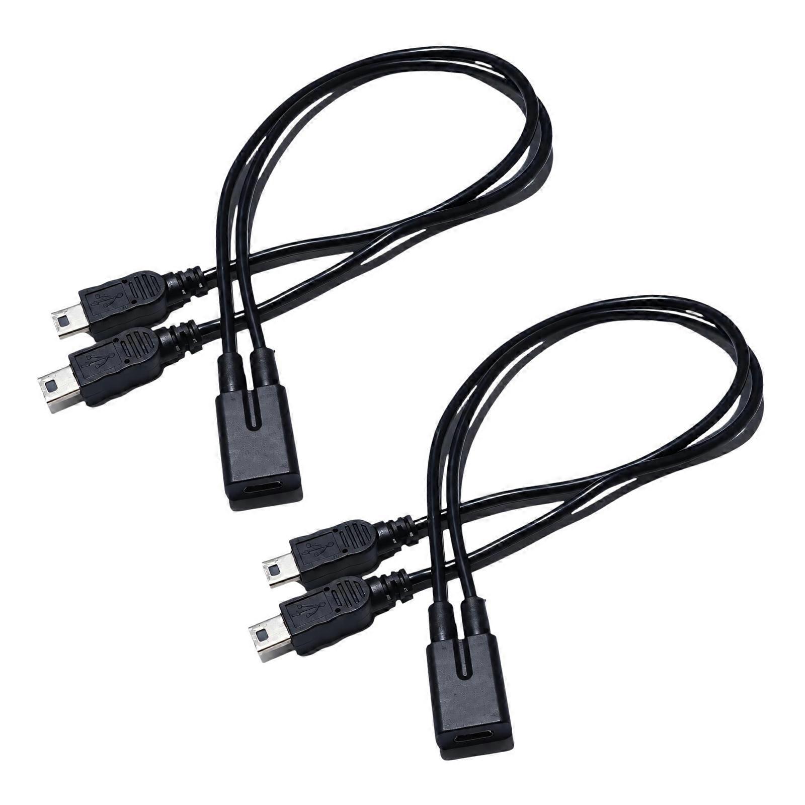 Charging Y-Splitter Cable with Two Outputs, Mini5p to Type C Cable for Simultaneous Device Power, Black PVC Outer Construction, Package Includes a