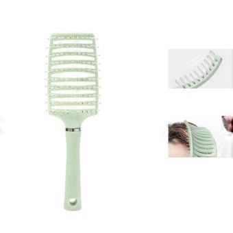 Curved Vented Hair Brush Paddle Brush for Blow Drying Wet Curly Hair Ergonomic Green
