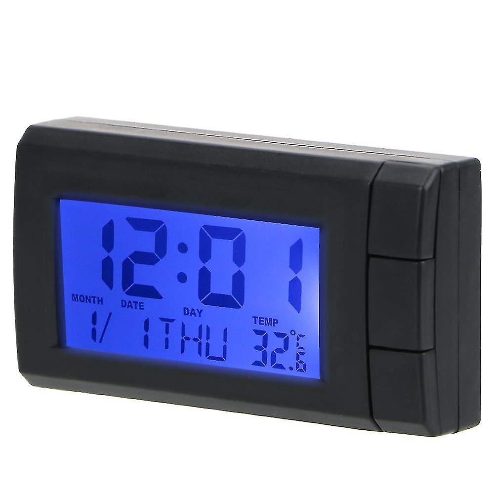 Lcd Digital Self Adhesive Car Clock With Temperature Display - Blue Backlight