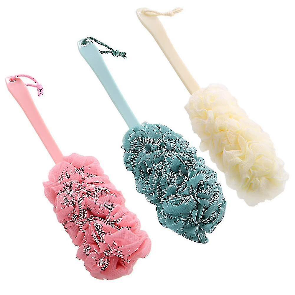 3 Pack Handled Shower Brush Soft Nylon Mesh Back Back Scrubber Exfoliating Luffa H