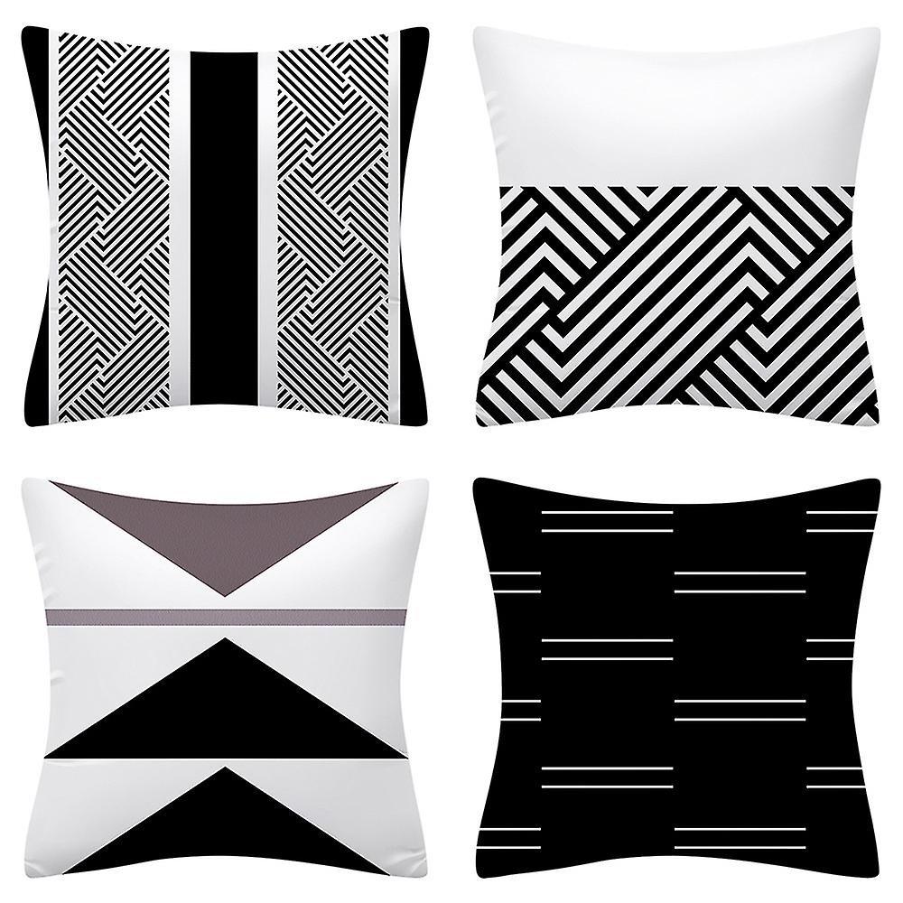 Set of 4 decorative cushion covers 45 x 45 cm - geometry pattern - decoration for sofa, white-black